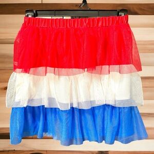 New girls red white & blue 4th of July mesh layered skirt